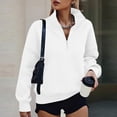 thumbnail image 5 of Domzest Womens Quarter Zip Pullover Long Sleeve Oversized Fleece Sweatshirts Trendy Collared Pullover Tops Daily Outfits White XL, 5 of 7