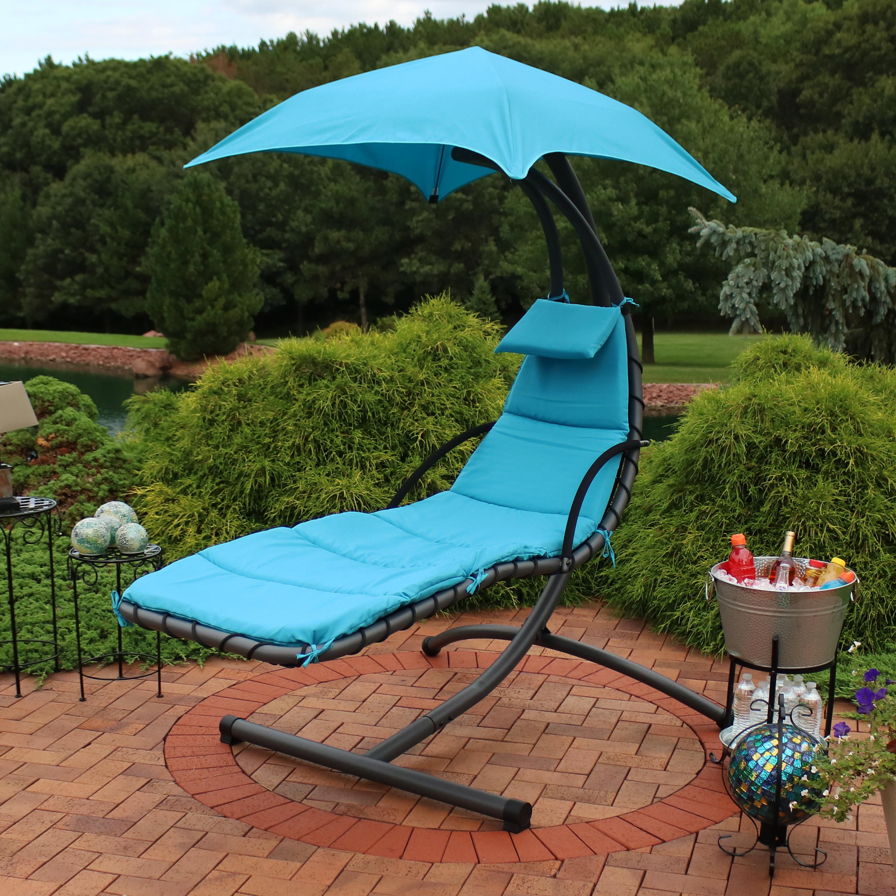 Sunnydaze Floating Patio Chaise Lounger Chair With Canopy Teal 79