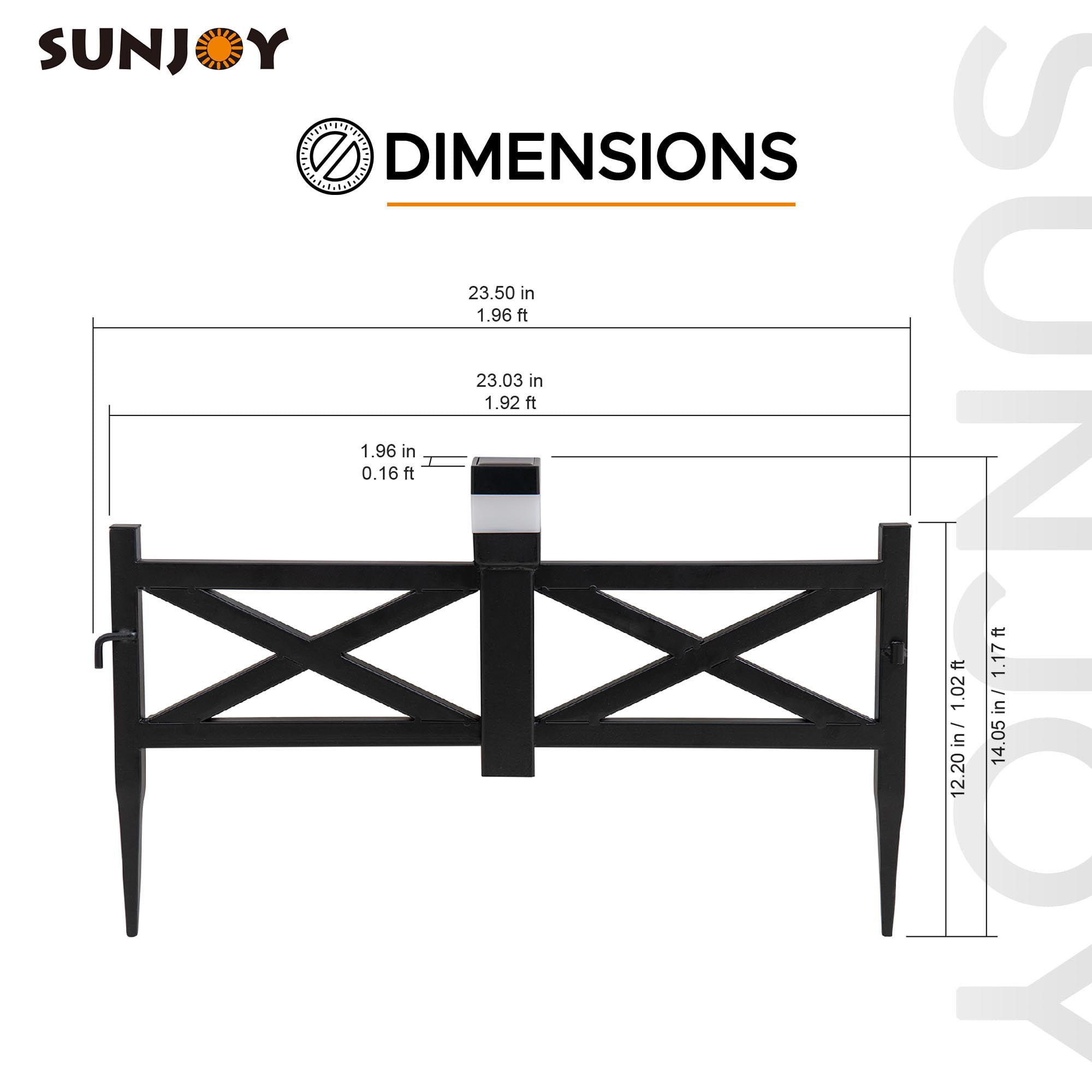 SUNJOY Garden Fence Solar Border Fencing with Waterproof LED Path Lights, Metal Lattice Fence Panel Outdoor Decorative Garden Fences(5PK), Black