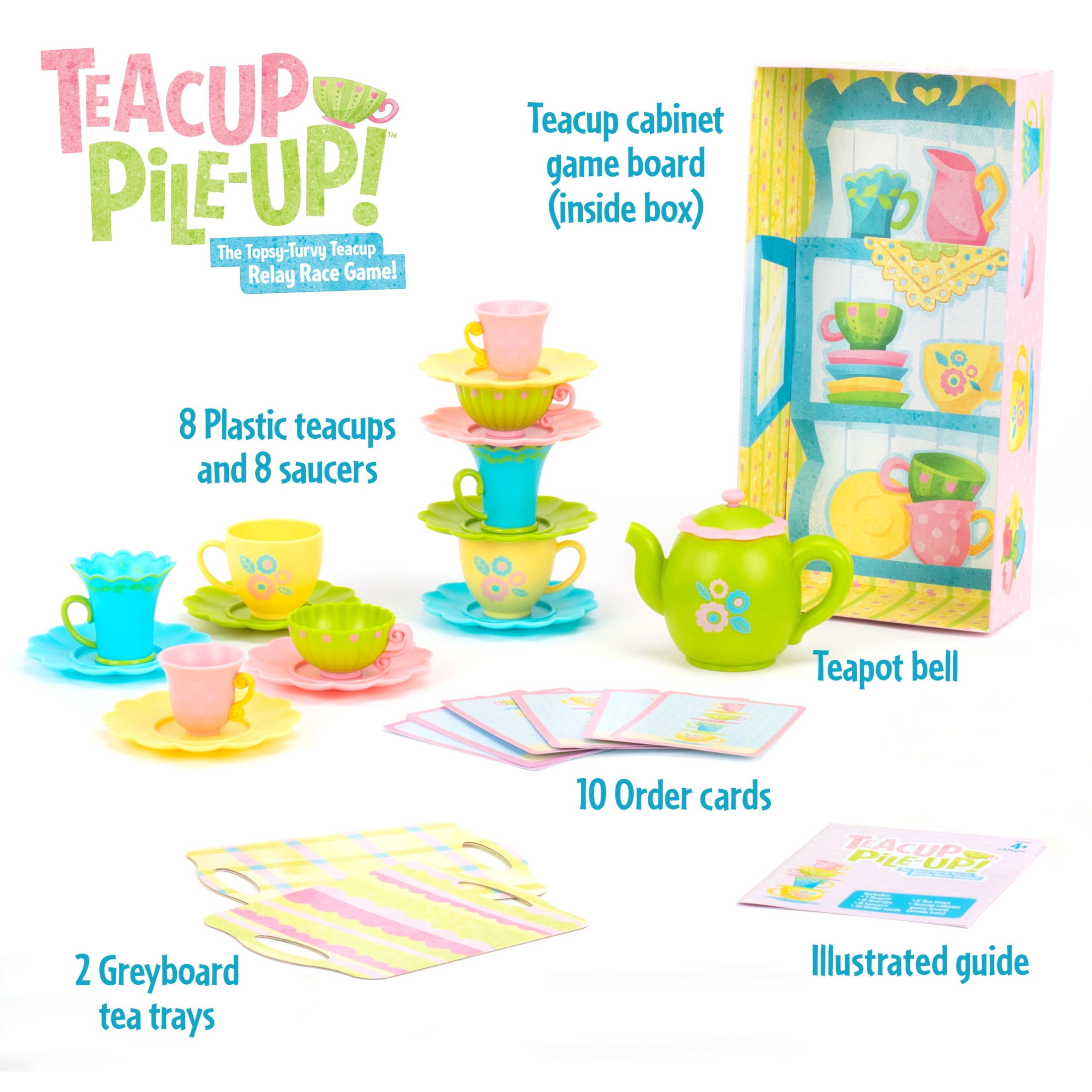 Educational Insights Teacup Pile-Up! Relay Race Preschool Game for 2-4 Players, Ages 4+