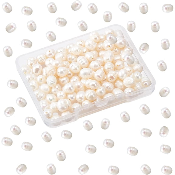 Natural Pearls Beads 100pcs Freshwater Pearl Beads 5~8.5mm Rice Beach Pearl Baroque Polished Pearls for Summer Wedding Jewelry Bracelet Necklace Making DIY Craft WomenAntique White
