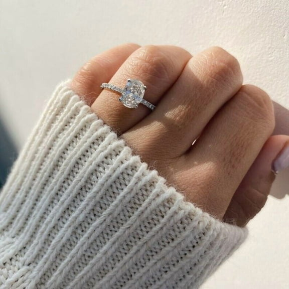 2.10 Carat Oval Cut Moissanite Engagement Ring - Bridal Ring - Prong Setting Ring - Aniversary Ring - 18k White Gold Over Silver