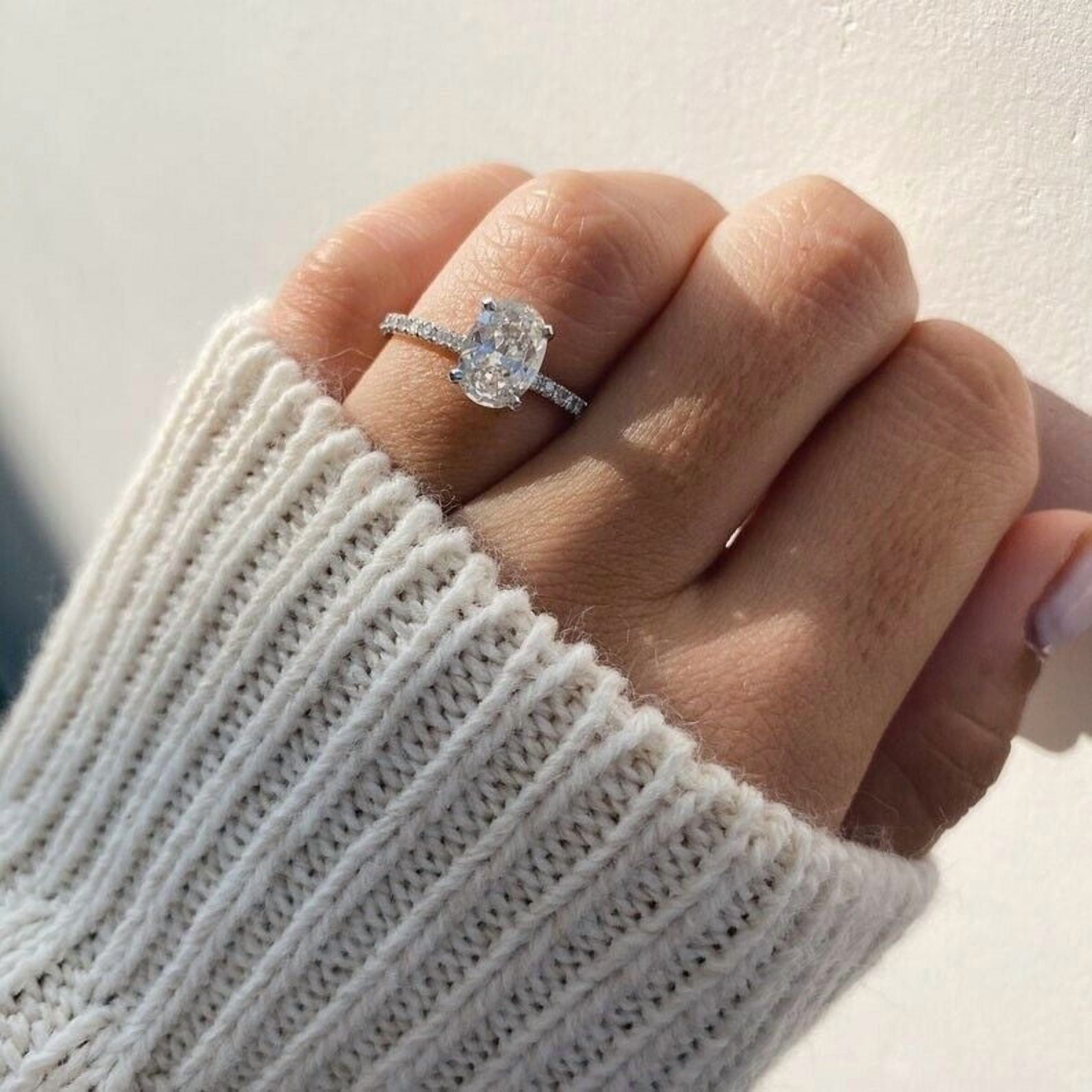 2.10 Carat Oval Cut Moissanite Engagement Ring - Bridal Ring - Prong Setting Ring - Aniversary Ring - 18k White Gold Over Silver
