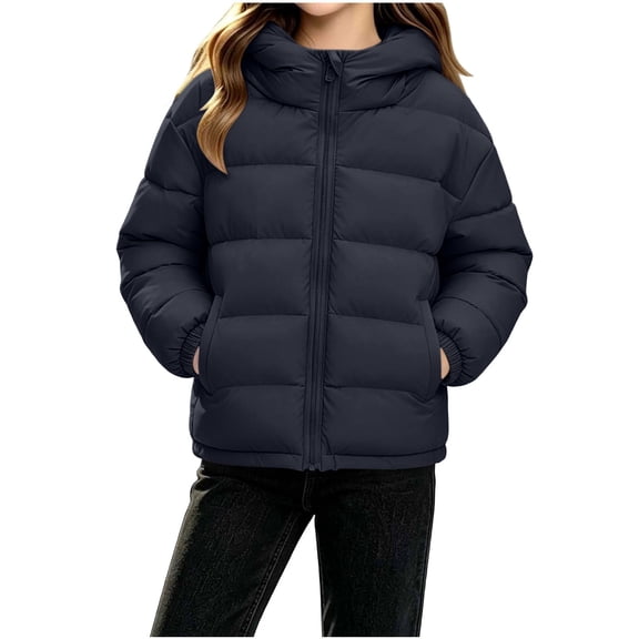 Iyufng Children's Hooded Puffer Jackets Zip Up Elastic Cuff Casual Short Quilted Winter Coat with Side Pockets