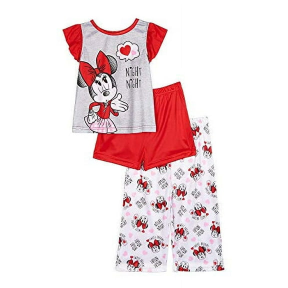 Minnie Night Night Kisses Toddler Girl's 3-Piece Pajama Shorts, Pants Set (Size 4T)