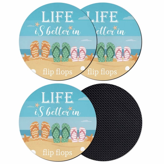 Blue Coastal Beach Coasters for Drinks,Absorbent Non Slip Rubber Drink Coasters Set of 4 for Cup,Table,Bar,Home Decor, Slippers Starfish Shell