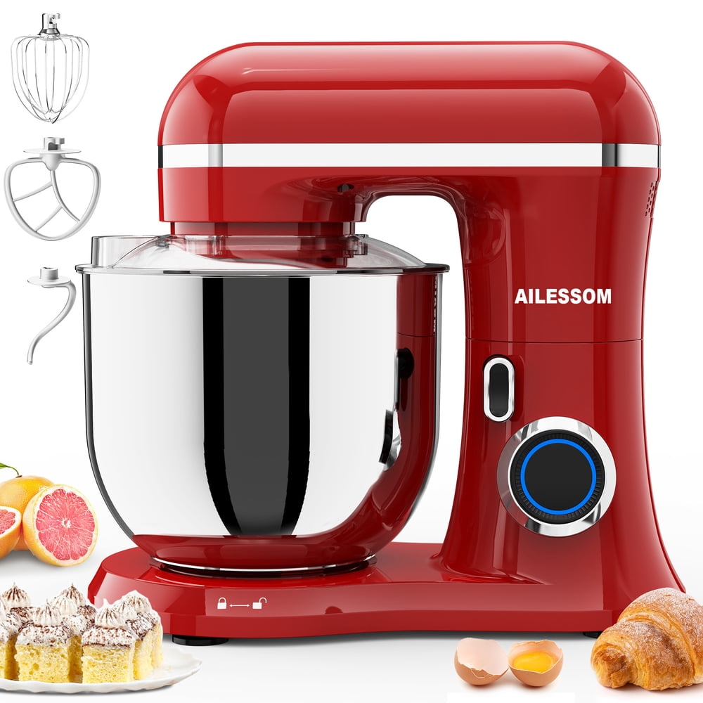 Ailessom New Stand Mixer,6.5-QT 10-Speed Tilt-Head Kitchen Electric Mixer with Bowl, Dough Hook, Beater, Whisk for Most Home Cooks, (Empire Red)