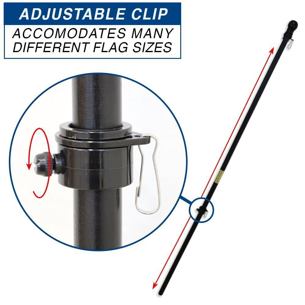 5ft 2-Section Black Wood Grain Wooden Flag Pole With Ball Top & Bracket Kit