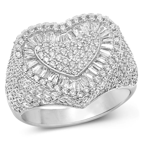 Clear Cubic Zirconia Heart Ring 925 Sterling Silver Bling Band White Jewelry Female Male Size 8