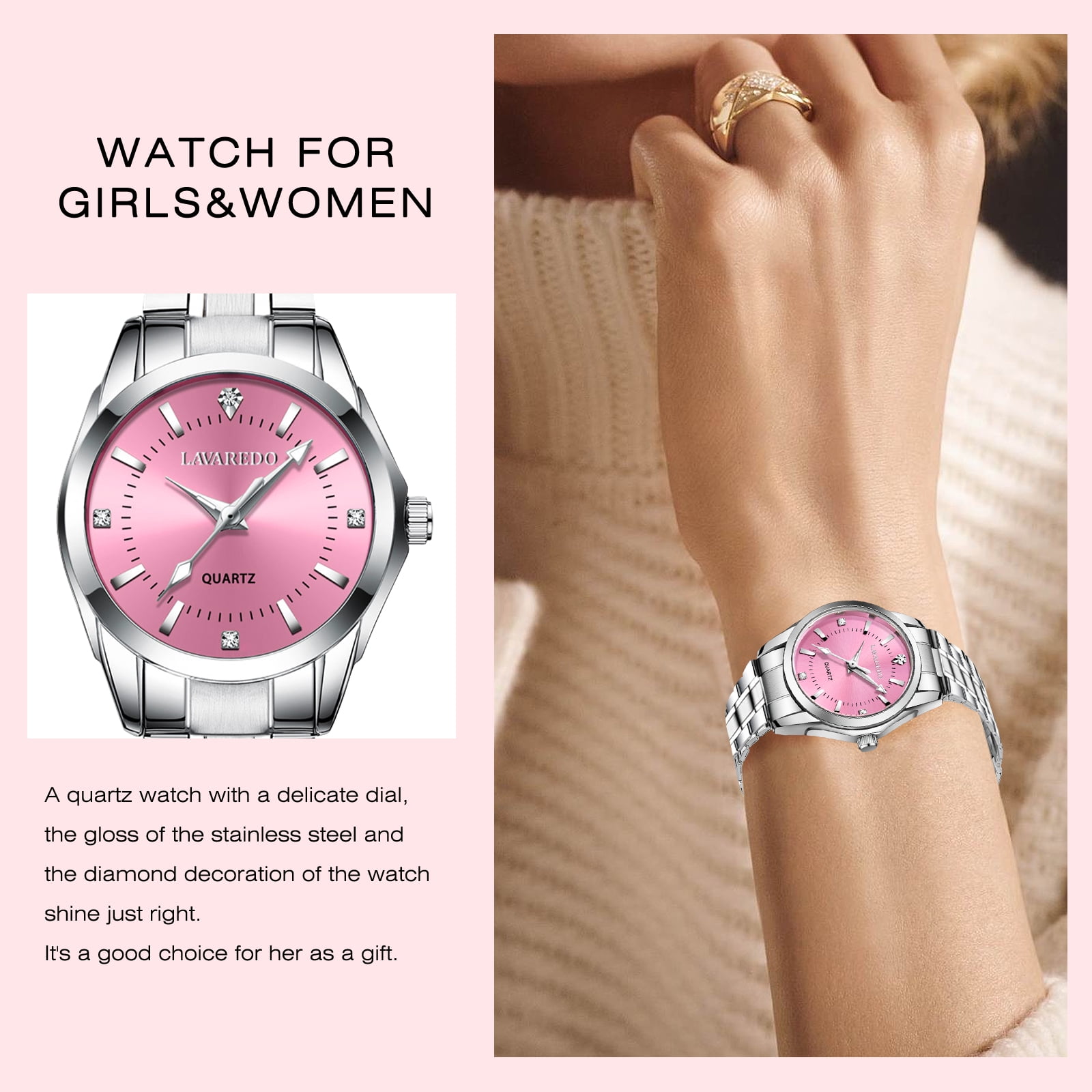 Delicate Crystal Bracelet Watch, 3ATM Water-Resistant Analog Quartz, Adjustable BERNY Small Gold Watches for Women, Dainty Two-Tone Ceramic  main image 2