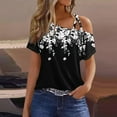 thumbnail image 2 of GceSteap Summer Shirts for Women Off The Shoulder Short Sleeve Asymmetrical Neck Tops Criss Cross Blouses Ethnic Floral Print Clothes 2024 Black 3XL, 2 of 5