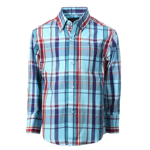 Gioberti Boys Long Sleeve Button Down Plaid Checkered Shirt