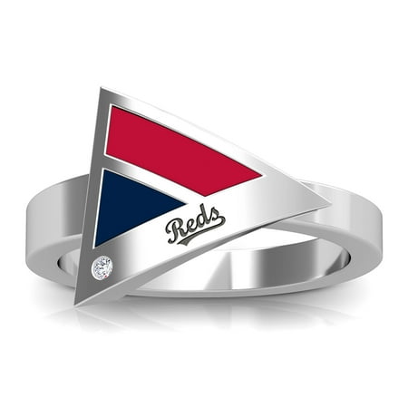 Cincinnati Reds Ring - Cincinnati Reds Bixler's Women's Engraved Diamond Geometric Ring - Red/Blue