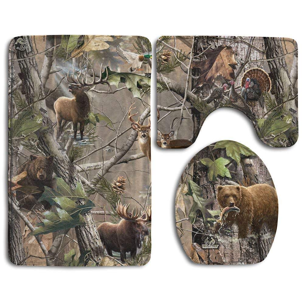 CHAPLLE Moose Deer Bear in Forest 3 Piece Bathroom Rugs Set Bath Rug