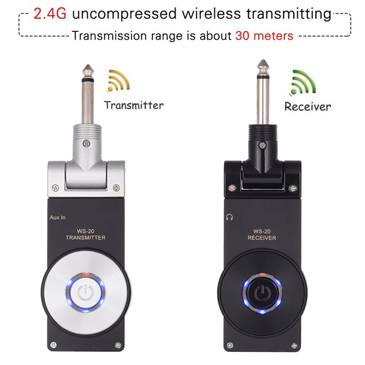 2.4G Guitar Wireless System Transmitter Receiver Rechargeable 180 Rotatable
