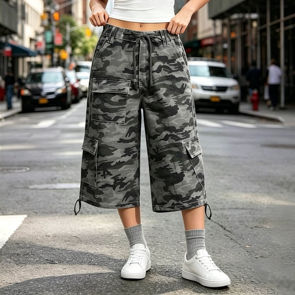 Women Y2K Cargo Jean Shorts Camo Cargo Shorts Y2k Baggy Long Jorts Low Rise Baggy Denim Shorts for Women (Green L)