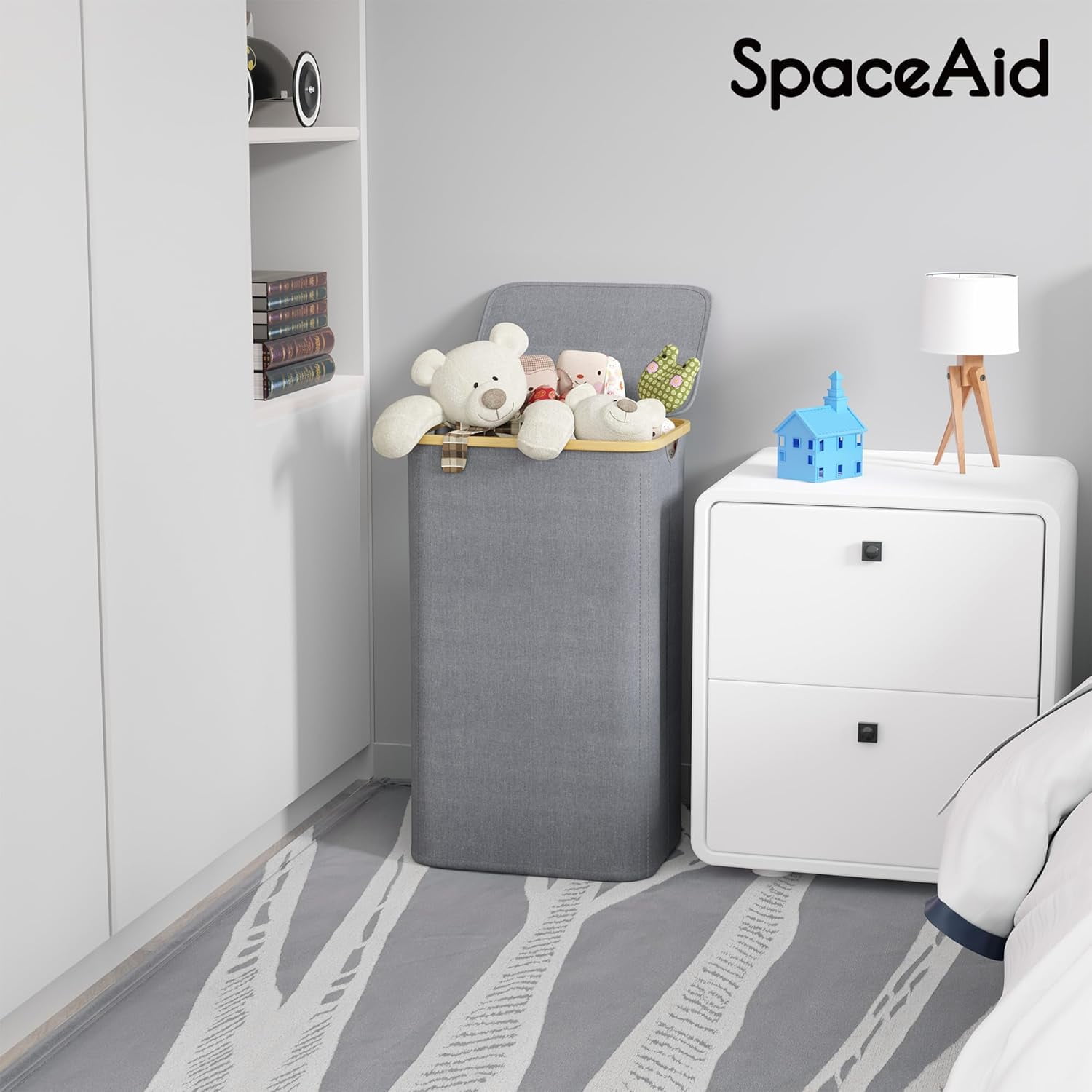 SpaceAid 110L Laundry Hamper with Lid, Large Tall Clothes Basket Bin, Grey