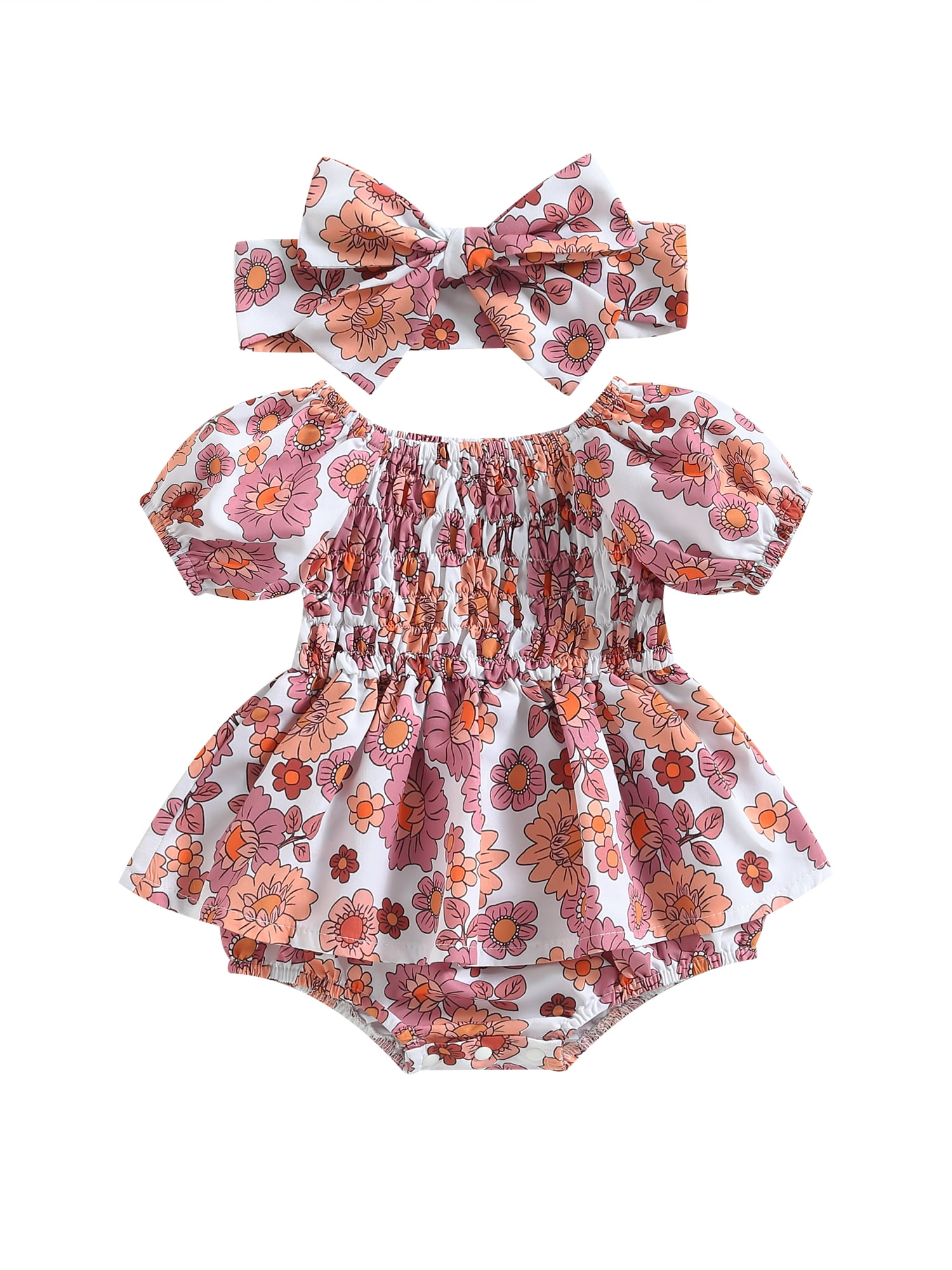 IZhansean Newborn Baby Girl Smocked Romper Dress Floral Print Short ...