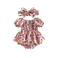 thumbnail image 1 of Coduop Newborn Baby Girl Bodysuit Romper,Short Sleeve Floral Playsuit Jumpsuit,with Headband, 1 of 8
