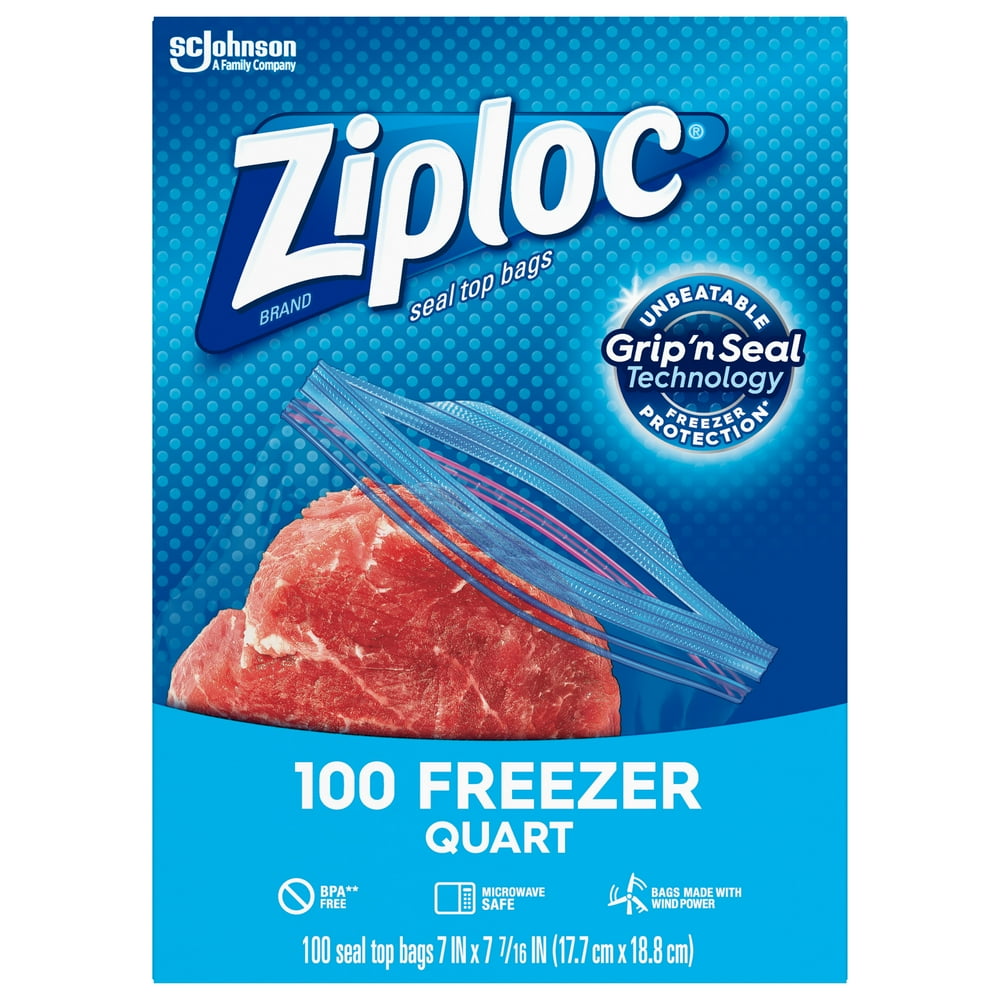 Ziploc Brand Freezer Quart Bags with Grip 'n Seal Technology, 100 Count