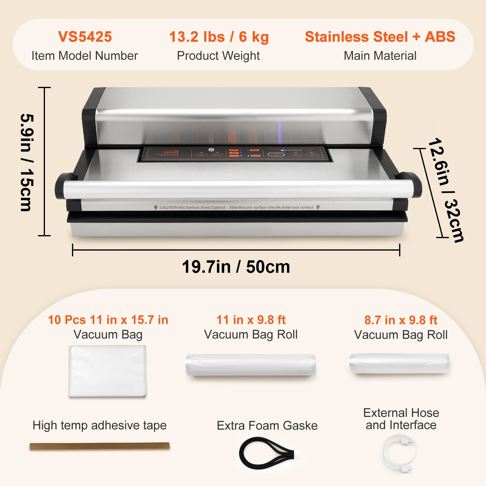 VEVOR Vacuum Sealer Machine Food Preservation Storage Saver 95Kpa w/ Seal Bag