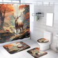 thumbnail image 1 of Juego de 4 cortinas de ducha con diseño de ciervos, estilo retro, otoño, bosque, alce, fauna, animales, otoño, cascada, naturaleza, tela impermeable, cortina de baño, alfombras antideslizantes para, 1 of 4