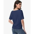 thumbnail image 4 of Women's Dolman Top Boat Neck Short Sleeve Solid Tees Casual T Shirt with Side Shirring Detail, 4 of 7