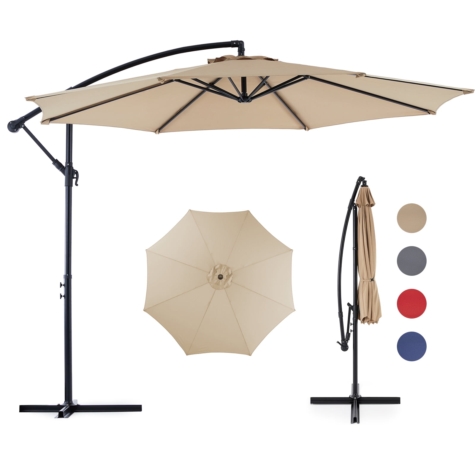 10' Outdoor Patio Umbrella, Offset Hanging Umbrella, UPF50+ Large Umbrella for Patio, Yard, Pool Side, 8 Sturdy Ribs, Push Button Tilt and Crank, Beige
