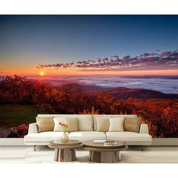 Peel and Stick Wallpaper Waterproof High view inversion clouds sunrise morning Wintergreen Resort Wall Mural Decor Self Adhesive and Removable 69in x 98in