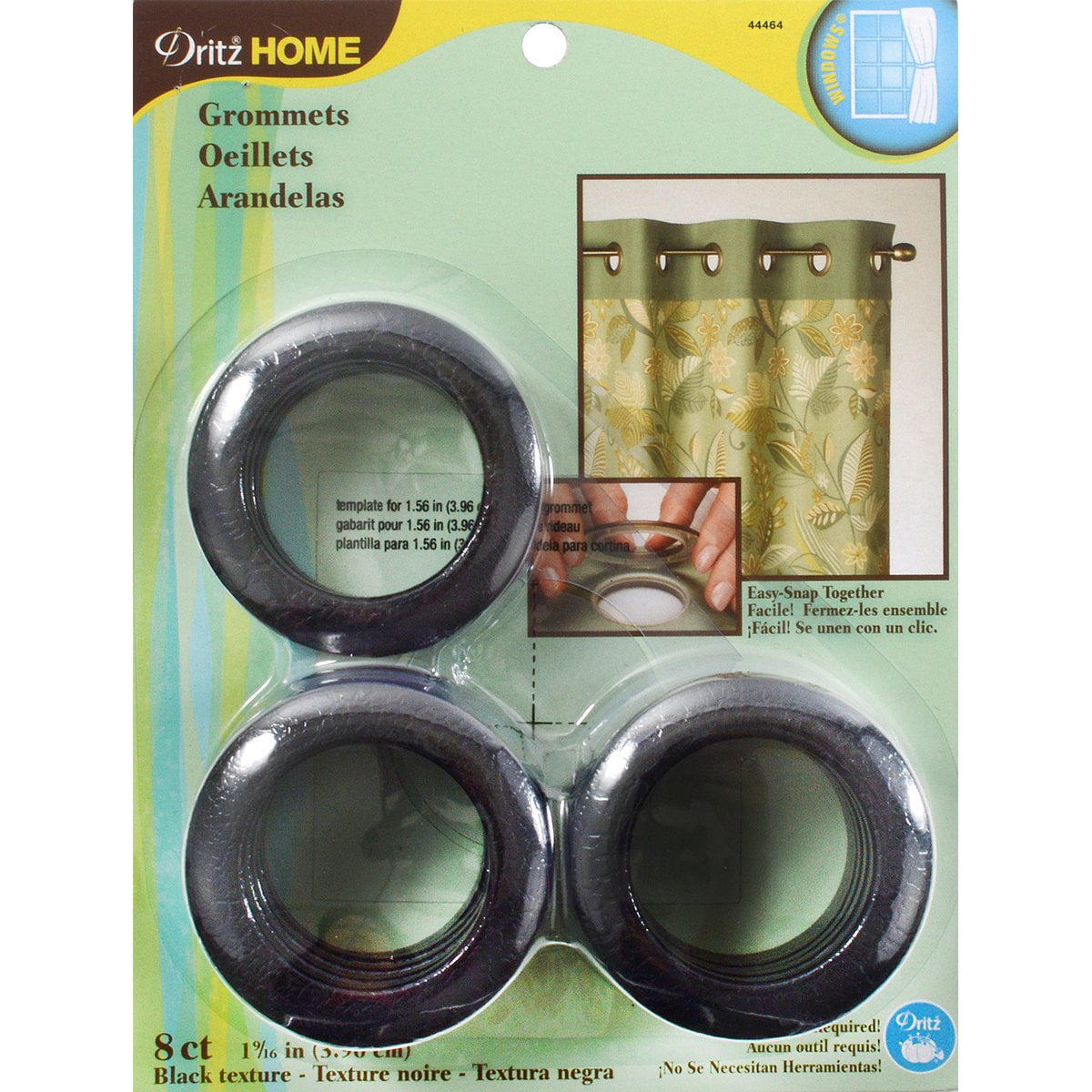 Curtain Grommets 19/16" Inner Diameter Plastic 8/PkgBlack Round