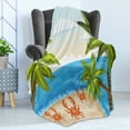 thumbnail image 4 of Crabs Soft Flannel Fleece Throw Blanket, Cartoon Style Illustration of the Palm Trees and Crabs on Beach Cloudy Sky Print, Cozy Plush for Indoor and Outdoor Use, 60" x 80", Aqua Beige, by Ambesonne, 4 of 5