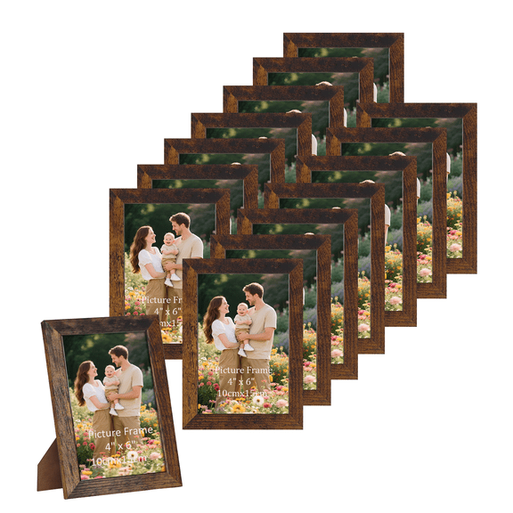 4x6 Picture Frame Set of 15, Wooden Photo Frames Display 4 by 6 Photo for Wall or Tabletop, Brown