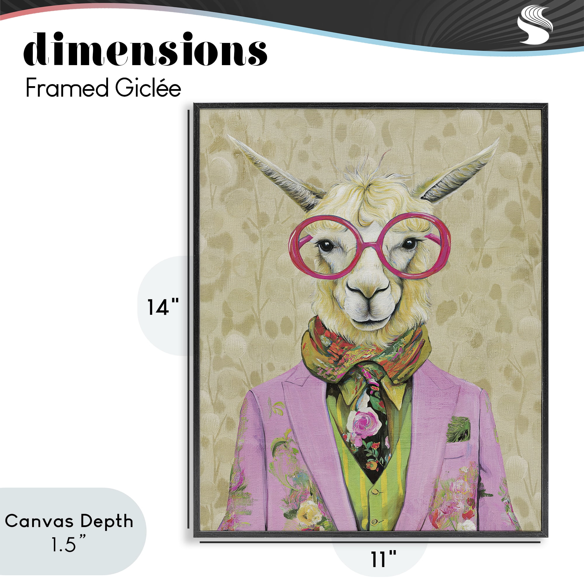 Stupell Industries Stylish Llama with Glasses Black Framed Giclee Art, design by Svetlana Aleynikova