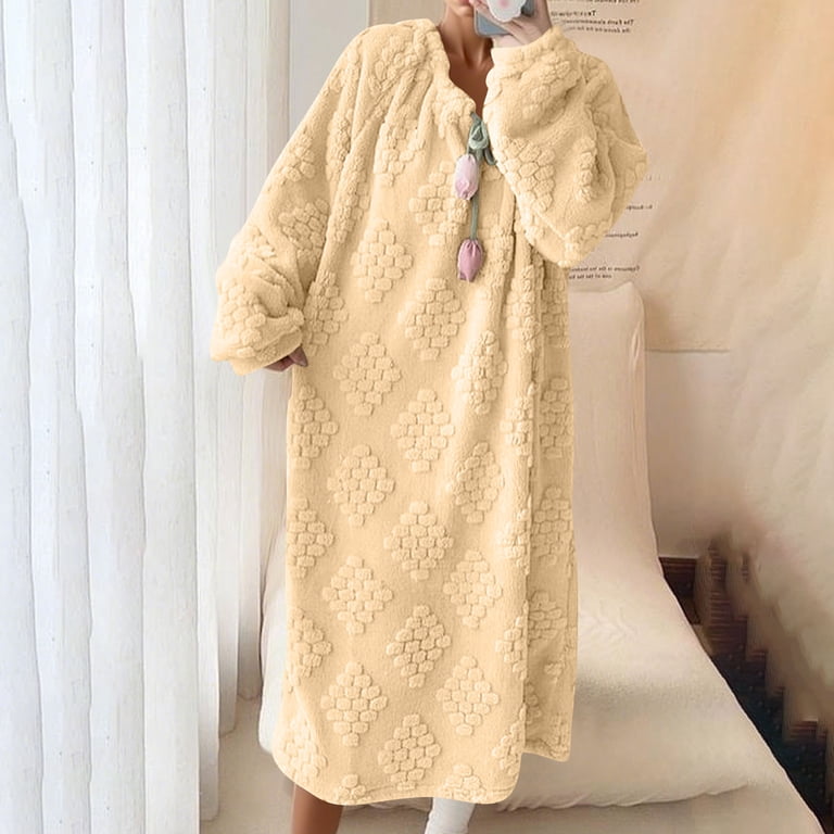 navy blue dress for baby girl Sakmal Flannel Nightgowns for Women Pink Winter Night dress Long Sleeve  Crew Neck Soft Ladies Nightgowns XXL