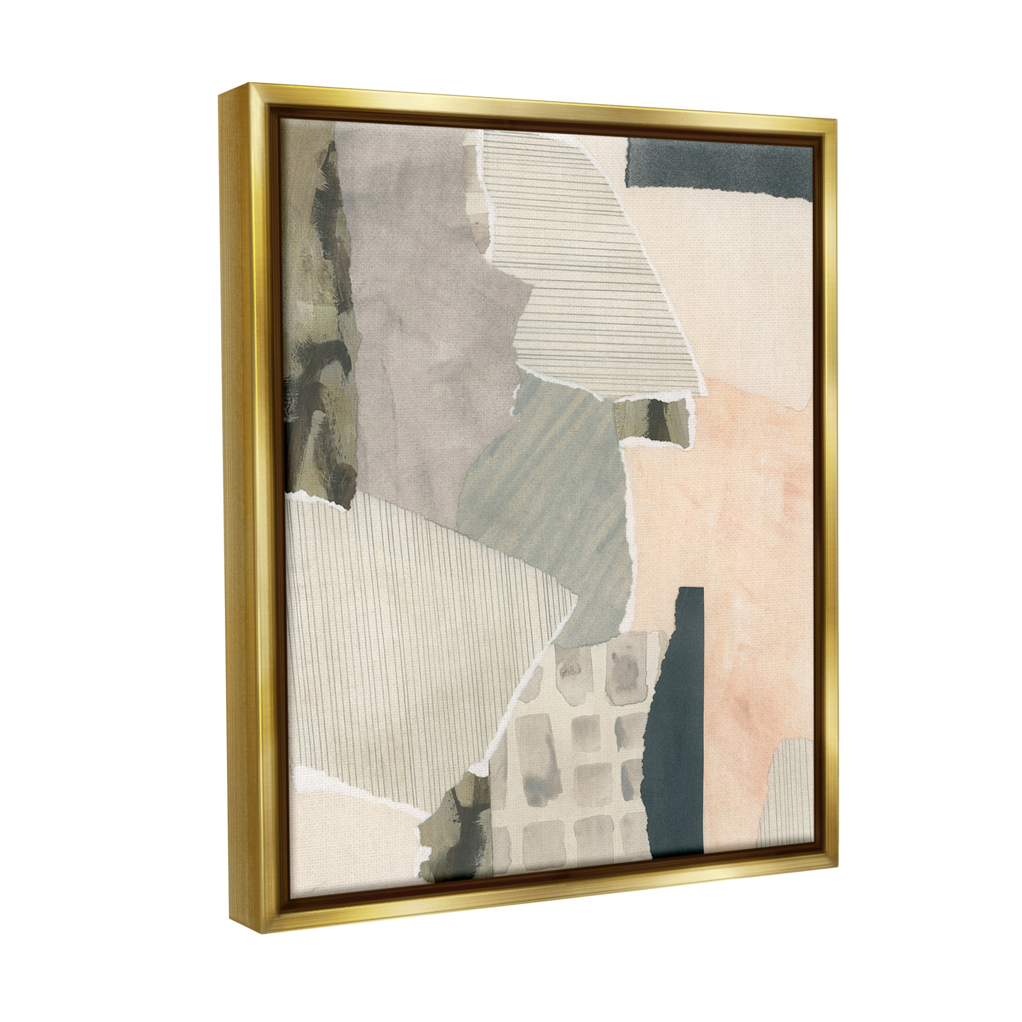 Stupell Industries Asymmetric Neutral Patterns Abstract Painting Gold Floater Framed Canvas Art Print Wall Art, 17 x 21