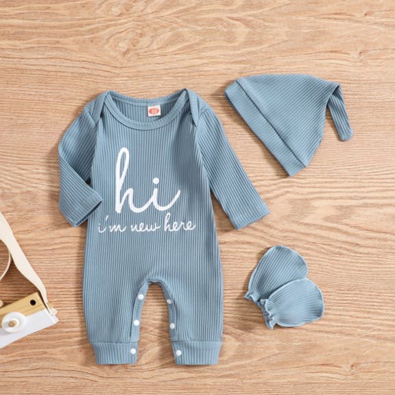 HUITKMM Baby Girl Bodysuit Baby Fashion Print Solid Color Crawling Suit Three Piece Set 0-3 Months