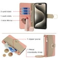 thumbnail image 3 of Dteck Zipper Wallet Case for iPhone 16 Pro,Magnetic Leather Card Slots Case with Hidden Mirror Shockproof Kickstand Flip Cover with Crossbody Shoulder Strap,Pink, 3 of 8