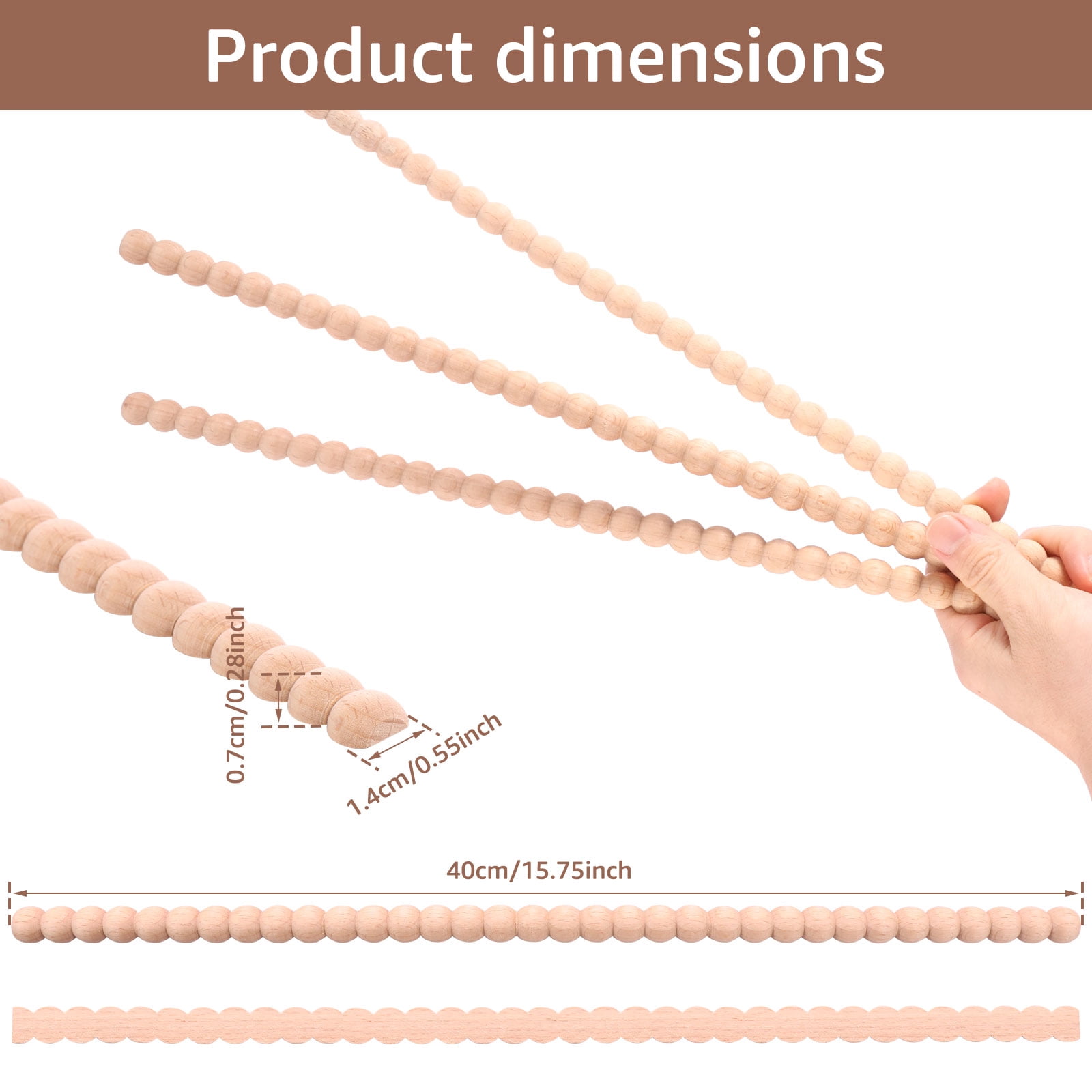 36 Pcs Unfinished Wood Bobbin Trim, 15.75 inch Half Round Beaded Molding for Cabinet Furniture DIY
