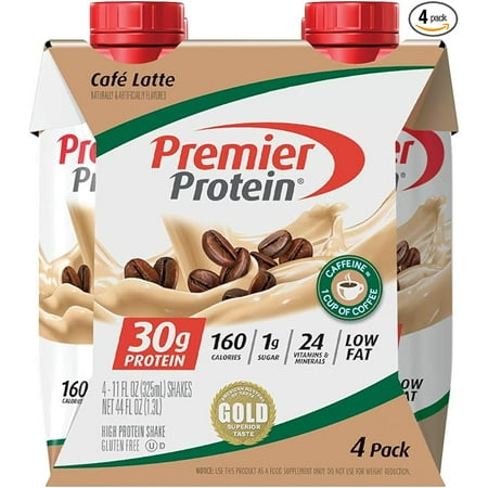 Premier Protein Shake, Café Latte, 30g Protein, 1g Sugar, 24 Vitamins & Minerals, Nutrients to Support Immune Health, 11 Fl Oz, 4 Count--Packaging May Vary