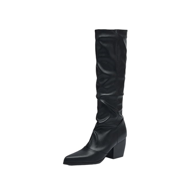 WRKEKC Bottes pour Femmes à Enfiler Bout Rond Talon Épais Mi-Mollet Décontractées Automne Hiver Chaussures Confortables pour Femmes