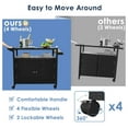 thumbnail image 4 of Outdoor Bar Cart with Tempered Glass Top, Wicker Patio Bar Table with Lockable Wheels & Side Basket - 74 Gallon Storage, Black, 4 of 8