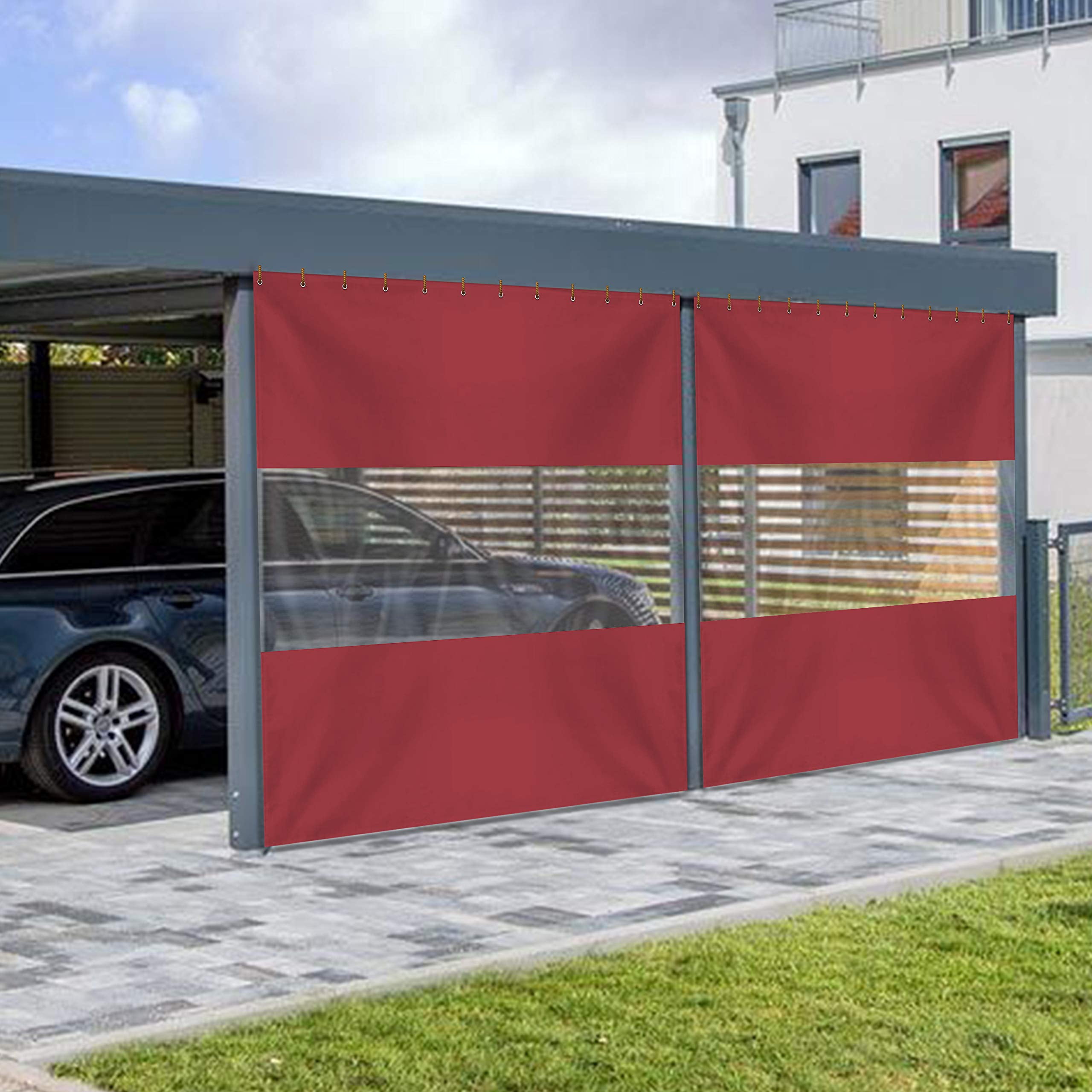 COVERS&ALL Outdoor Clear Panel Curtain, 18 Oz Tarp Tuff Waterproof & UV Resistant Material with Rustproof Grommets, Multi-Purpose Ideal for Outdoors/Indoors (4' H x 7' W feet, Red)