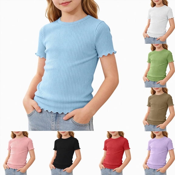 Splozh Girls Short Sleeve T-Shirts 5-16 Years Plain Basic Solid Color Cotton Fashion Tees Shirts for Girls Girls Summer Shirts White,13-14 Years