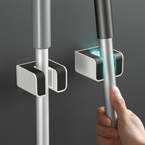 Wall-Mounted Mop Holder | Punch-Free Strong Adhesive | Heavy-Duty Shower & Kitchen Storage Clip | Holds Brooms & Mops | Waterproof ABS | Gray or Black