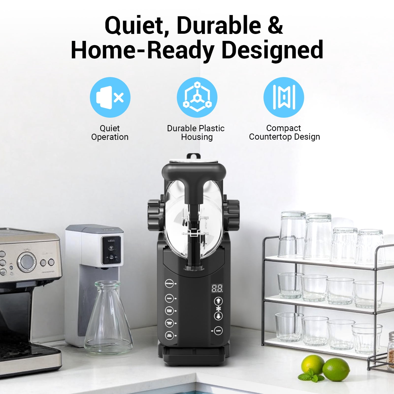 Ecojoy Slushie Machines, 85oz 5-in-1 Frozen Drink & Ice Cream Maker with LED Display, Adjustable Hardness, Easy Clean, Large Capacity