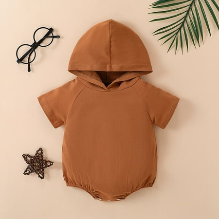 

Toddler Boys Rompers Solid Color Oversized Short Sleeve Hooded Bodysuit Bubble Onesie Jumpsuits Unisex Summer Outfit