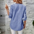 thumbnail image 6 of Vivianyo HD Women's V Henley Gingham Plaid Blouse, Adjustable Roll Tab Three Quarter Sleeve Shirt for Women, Spring Summer Casual Tunic for Grocery Runs and Neighborhood Walks, Sizes S-2XL, 6 of 7
