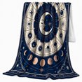 thumbnail image 2 of Celestial Zodiac Sun Face Illustration Mystical Blue, Festive Holiday Scene, Warm Flannel Blanket for Living Room and Reading Nook, Art Lovers Christmas Gift, Festive Home Decor, 2 of 9