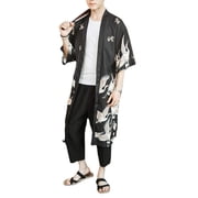 YM YOUMU Men Japanese Loose Long Kimono Yukata Outwear Bathrobe Cardigan Tops