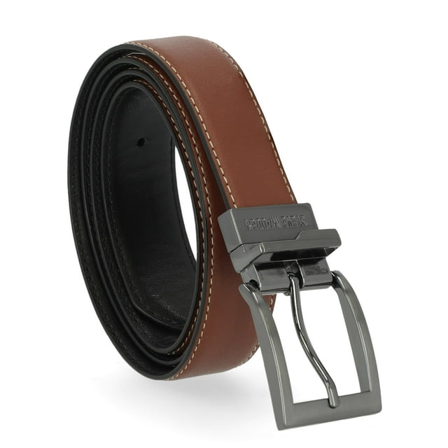 Cinturón Steve Madden, vestido casual de cuero para uso diario para hombre, color coñac y negro